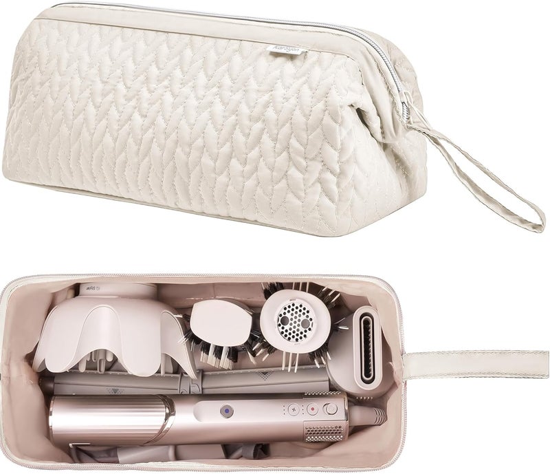 KarSyon Shark Flex Style Case for Dyson Airwrap Hair Dryer Brush Revlon Hair Tools Travel Bag Carrying Case Flat Curling Iron Organizer (Beige) - Image 1